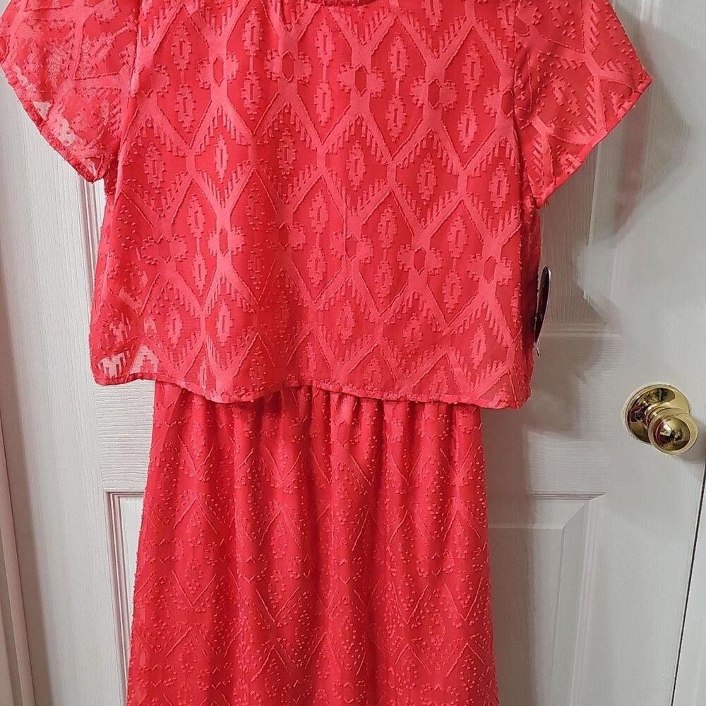 Fishbowl Coral Textured Geometric Lace Overlay Dress Small